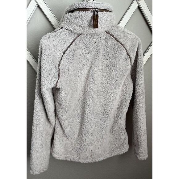 Kuhl Flight Women's S Fleece Pullover Jacket Stowaway Hood Stone - Picture 10 of 12